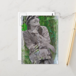 Postal Collage de mujer rica pobre vintage Medios mixtos