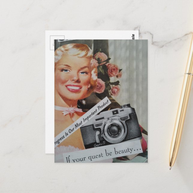 Postal Collage de Mujer Rubia Sonriente (Anverso/Reverso In Situ)