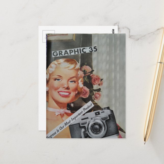 Postal Collage de mujer rubia sonriente (Anverso/Reverso In Situ)