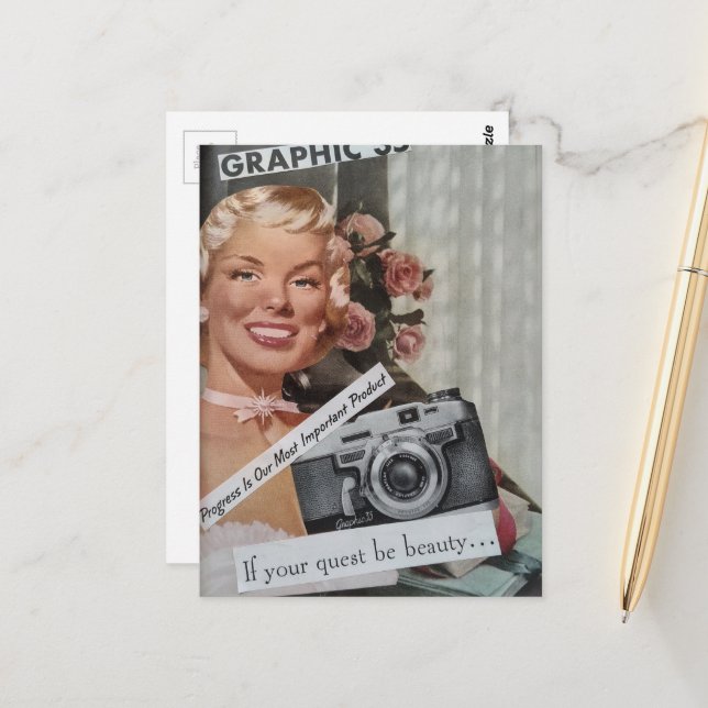 Postal Collage de mujer rubia sonriente de la época de 19 (Anverso/Reverso In Situ)