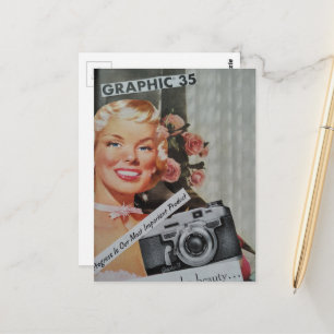 Postal Collage de mujer rubia sonriente de la época de 19