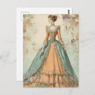 Postal Collage de mujeres de moda de color de agua vintag