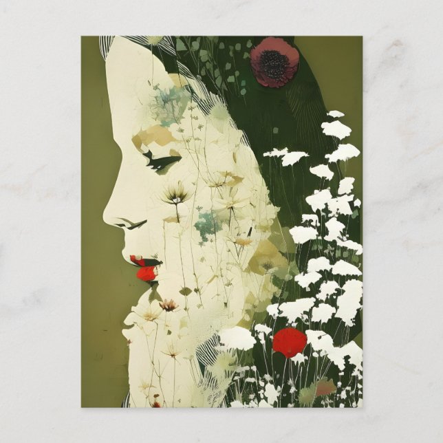 Postal Collage de mujeres y flores (Anverso)