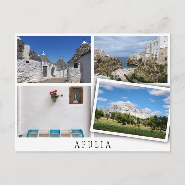 Postal Collage de paisajes de Apulia con imagen holgada (Anverso)