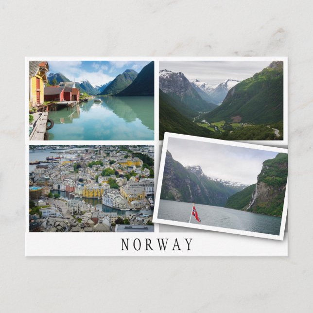 Postal Collage de paisajes de Noruega con imagen holgada (Anverso)