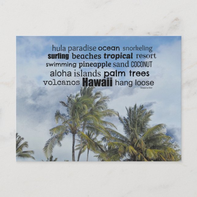Postal Collage de palabras hawaianas (Anverso)