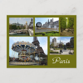 Postal Collage de París (Carrusel, Torre Eiffel, Notre Da