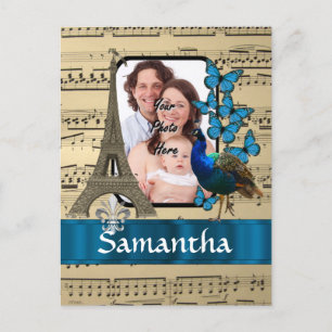 Postal Collage de París sobre la hoja de música