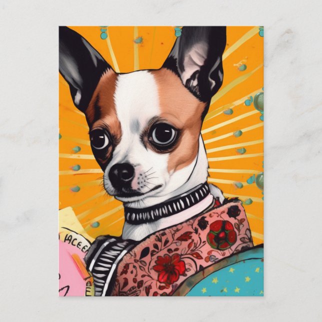 Postal Collage de perro Chihuahua (Anverso)
