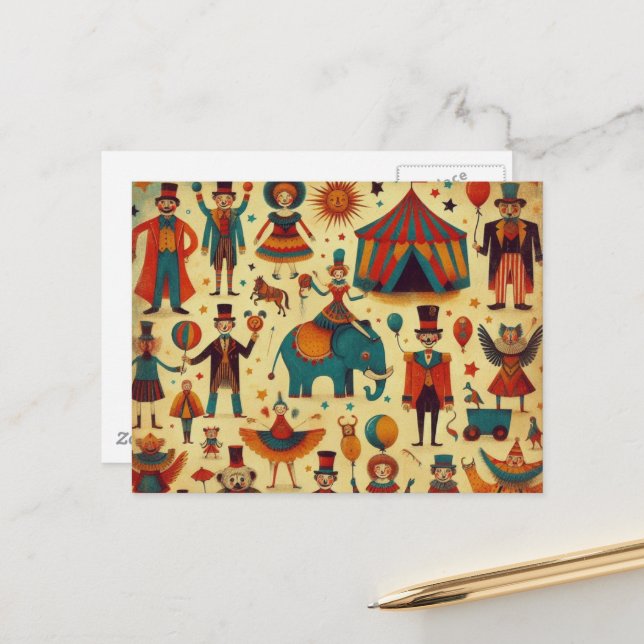 Postal Collage de personas de circo vintage (Anverso/Reverso In Situ)