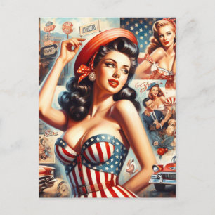 Postal Collage de Pin-Up Chica estadounidense