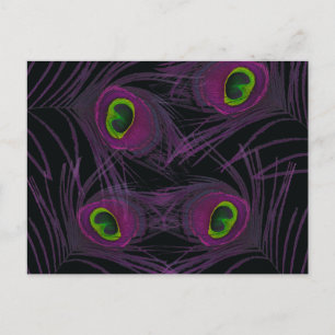 Postal Collage de plumas de pavo real morado y verde