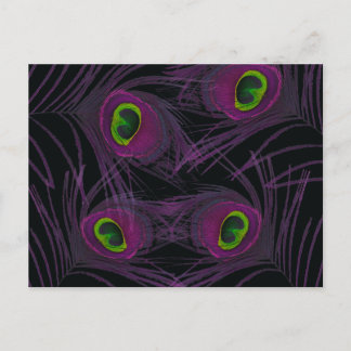 Postal Collage de plumas de pavo real morado y verde