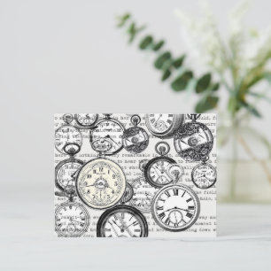 Postal Collage de reloj de bolsillo victoriano Alicia en 