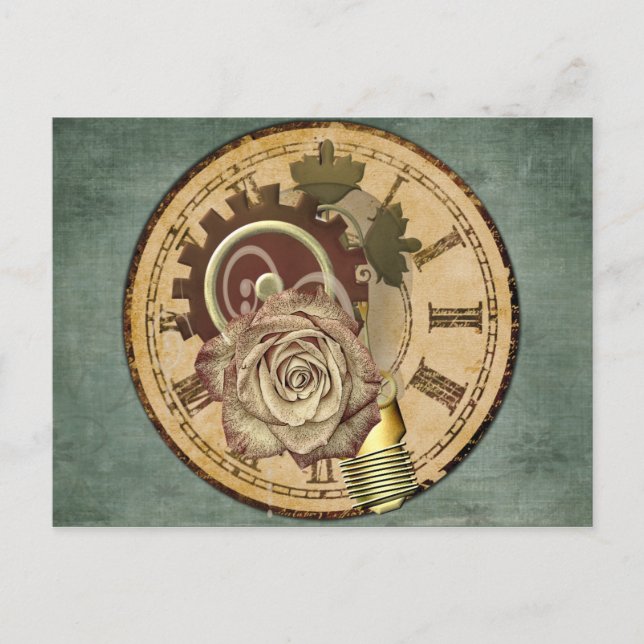 Postal Collage de reloj de vintage (Anverso)