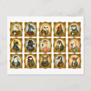 Postal Collage de retratos de pájaros