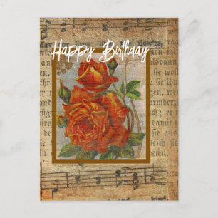 Postal Collage de Rosas del Vintage feliz cumpleaños