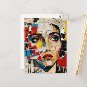 Postal Collage de rostro en medios mixtos