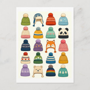 Postal Collage de sombreros de invierno lindos