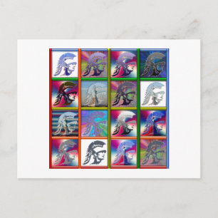 Postal Collage de Spartan Solider con estatua de la liber
