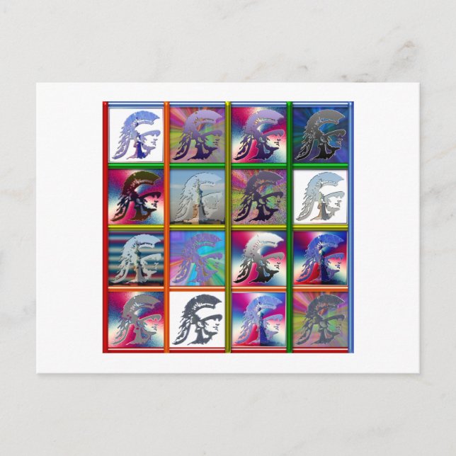 Postal Collage de Spartan Solider con estatua de la liber (Anverso)