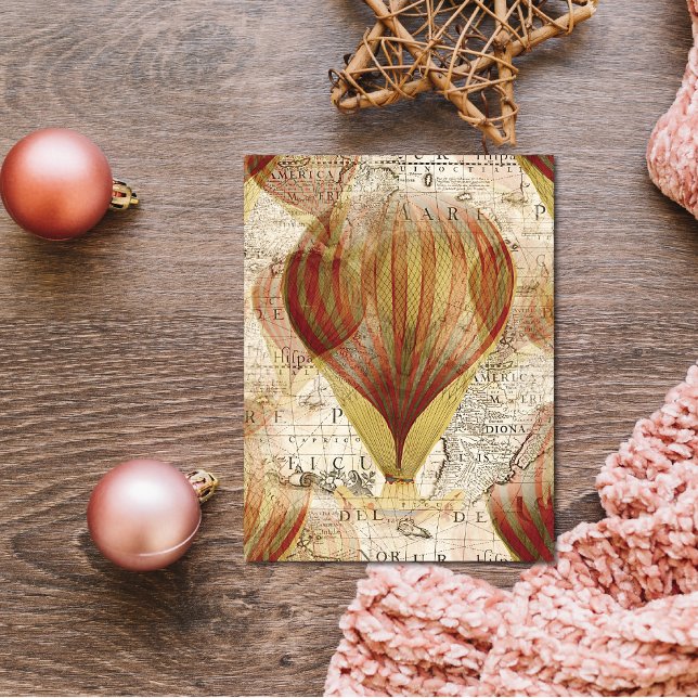 Postal Collage de Steampunk en Victoria sobre globos de a (Need to write a quick note? This hot air balloon design is perfect.)