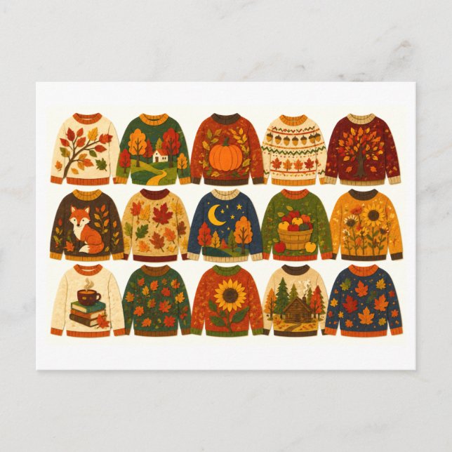 Postal Collage de suéteres de otoño (Anverso)