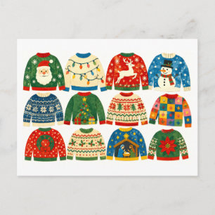 Postal Collage de suéteres feos de Navidad