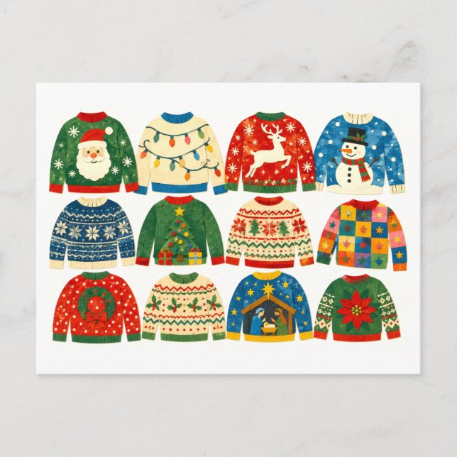 Postal Collage de suéteres feos de Navidad (Anverso)