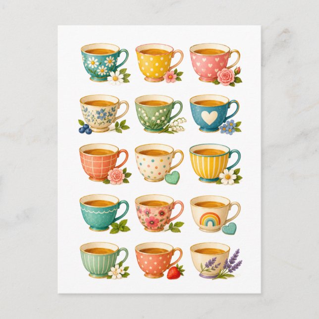 Postal Collage de taza de té (Anverso)