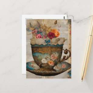 Postal Collage de taza de té en medios mixtos Fantasía