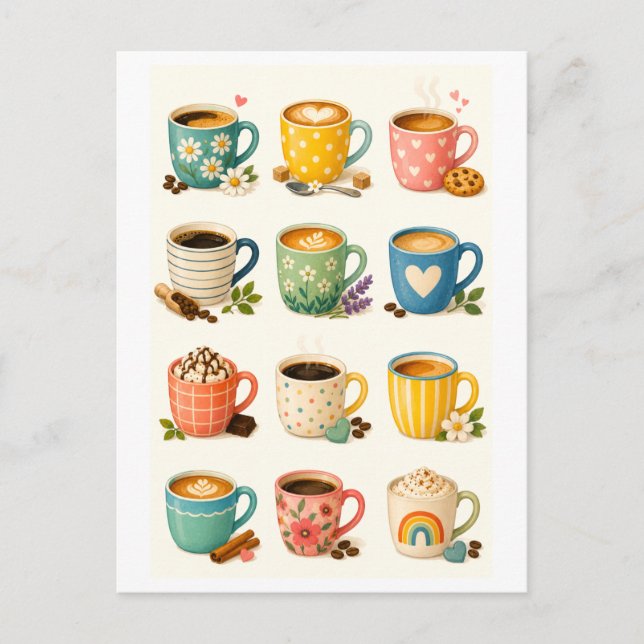 Postal Collage de tazas de café (Anverso)