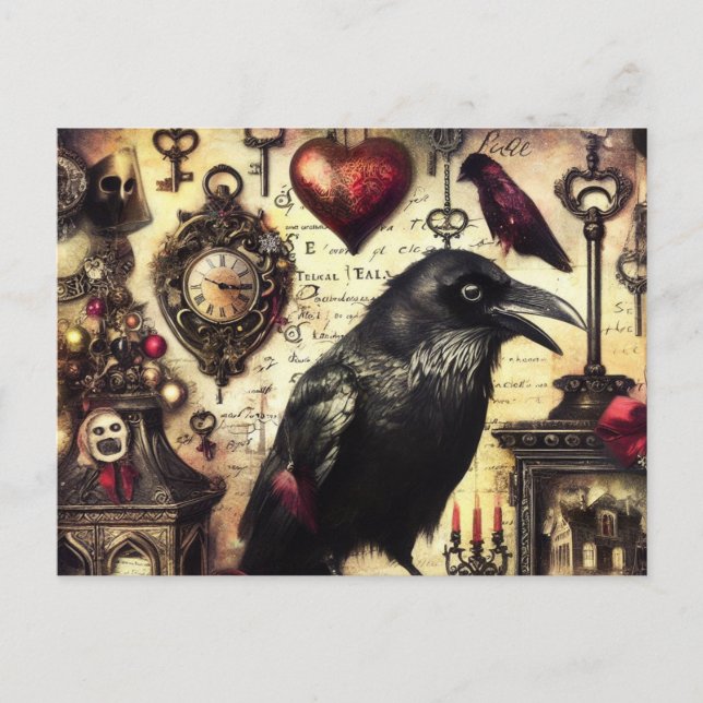 Postal Collage de terror Steampunk Raven (Anverso)