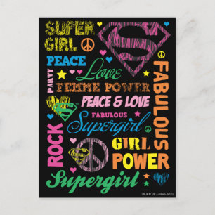 Postal Collage de texto colorido para superchica