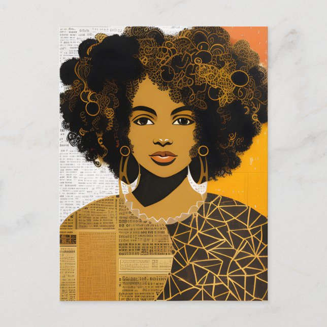 Postal Collage de una mujer afroamericana con un hermoso  (Anverso)