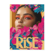Collage de una mujer con flores vibrantes