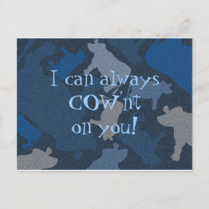 Postal Collage de vaca CaMOOflage en azul