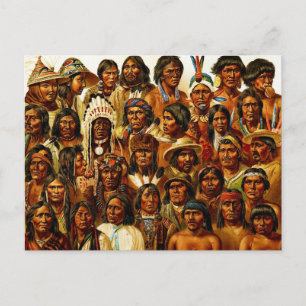 Postal Collage de varias tribus de indios nativos estadou