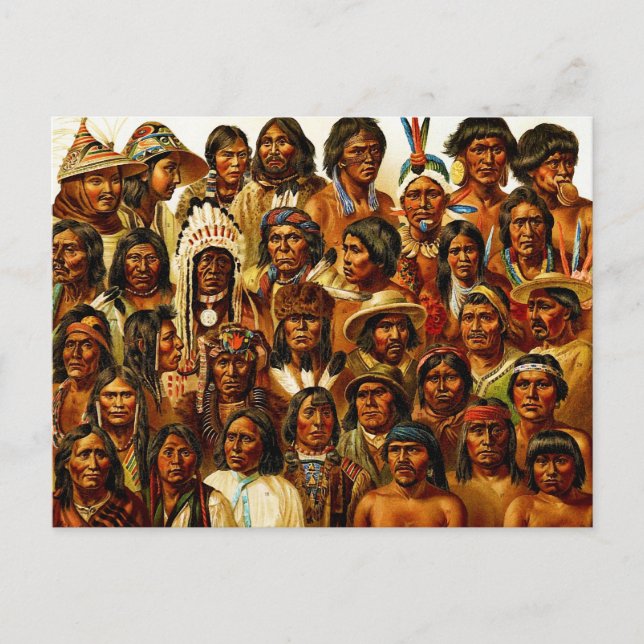 Postal Collage de varias tribus de indios nativos estadou (Anverso)