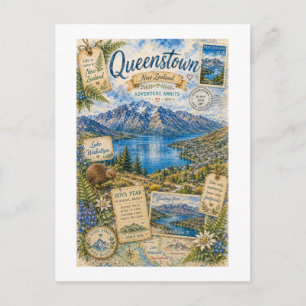 Postal Collage de viaje a Queenstown Nueva Zelanda