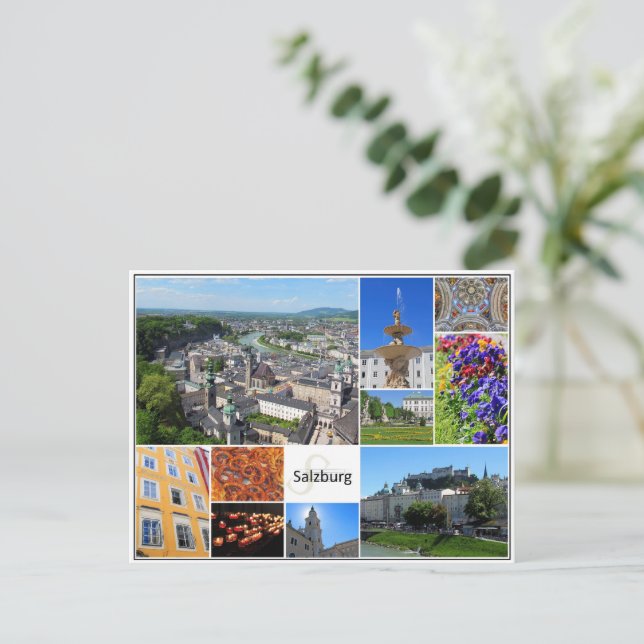 Postal Collage de Viaje Mundial de Salzburgo (Anverso de pie)