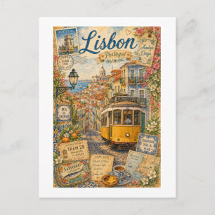 Postal Collage de viaje vintage Lisboa Portugal
