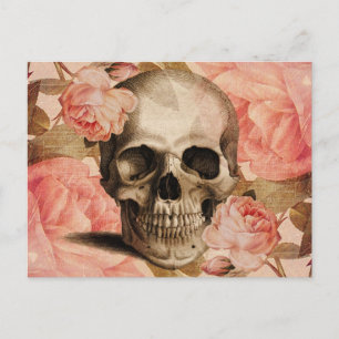 Postal Collage de Vintage Rosa Skull