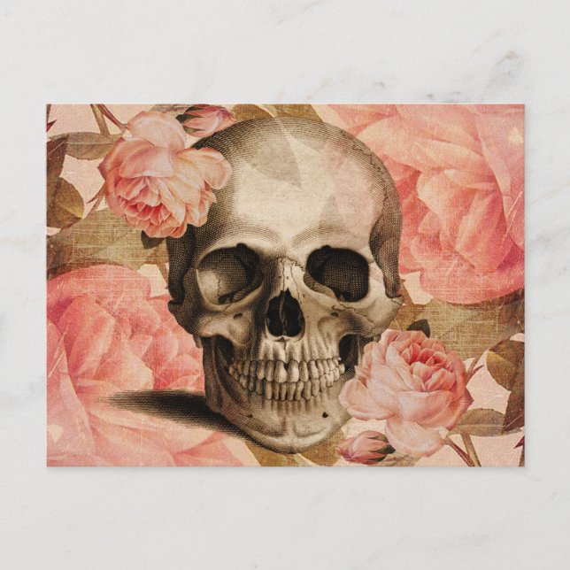 Postal Collage de Vintage Rosa Skull (Anverso)
