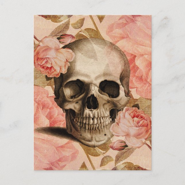 Postal Collage de Vintage Rosa Skull (Anverso)