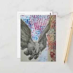 Postal Collage del elefante volador de fantasía