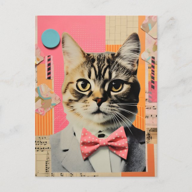 Postal Collage del gato retro (Anverso)