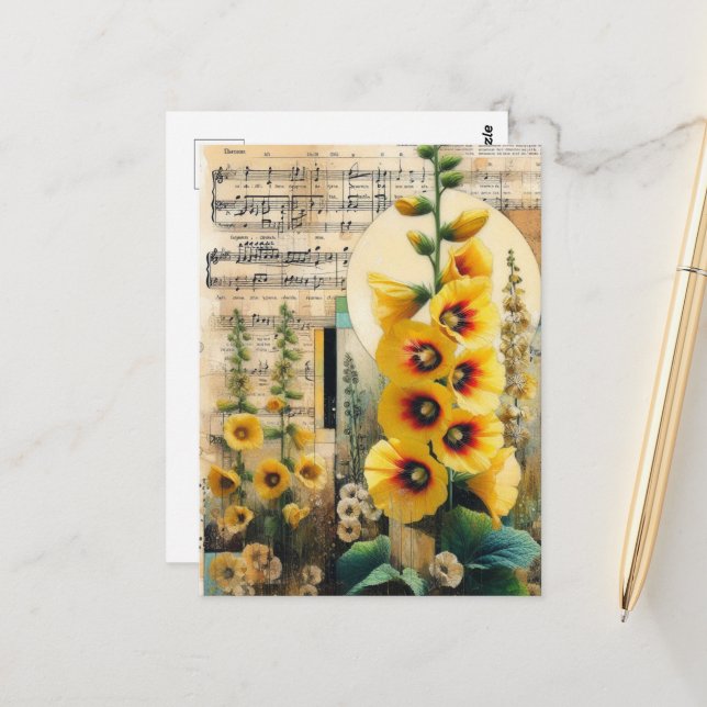 Postal Collage del hollyhock amarillo (Anverso/Reverso In Situ)