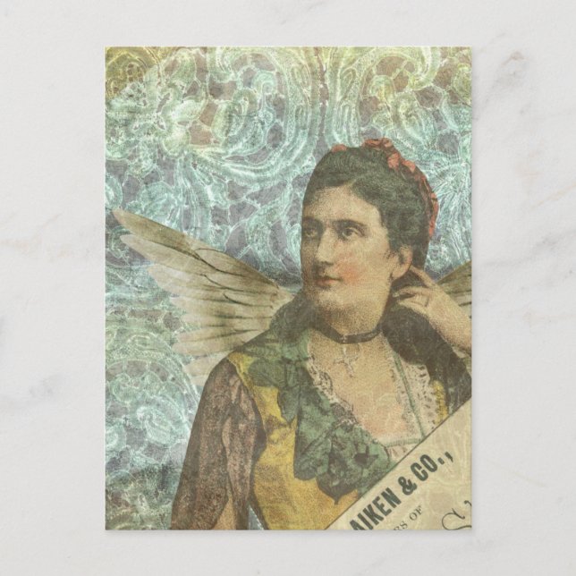 Postal Collage digital de la dama alada (Anverso)