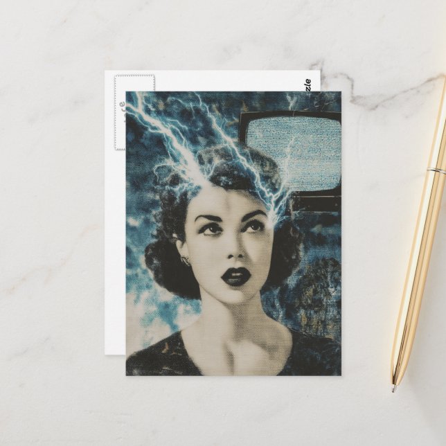 Postal Collage electrizante de estilo retro de una mujer (Anverso/Reverso In Situ)